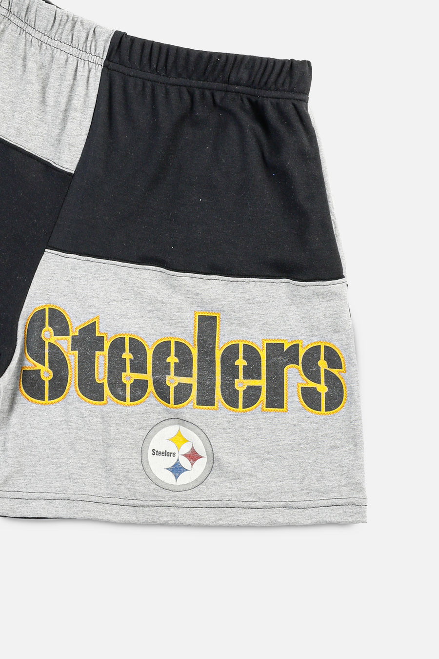 Unisex Rework Pittsburgh Steelers NFL Patchwork Tee Shorts - L