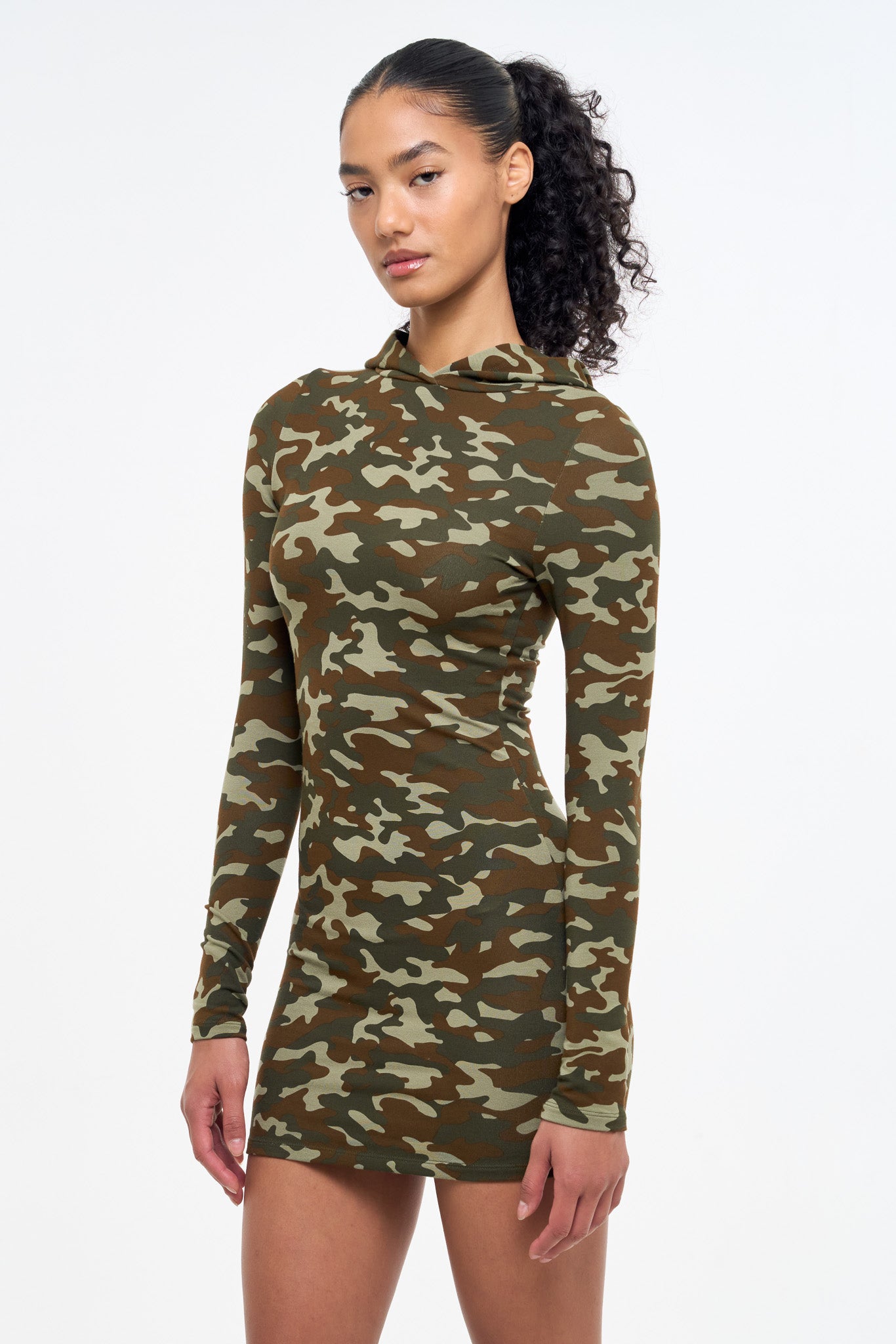 Camo Hooded Dress - Olive-DRESSES-Frankie-Frankie Collective
