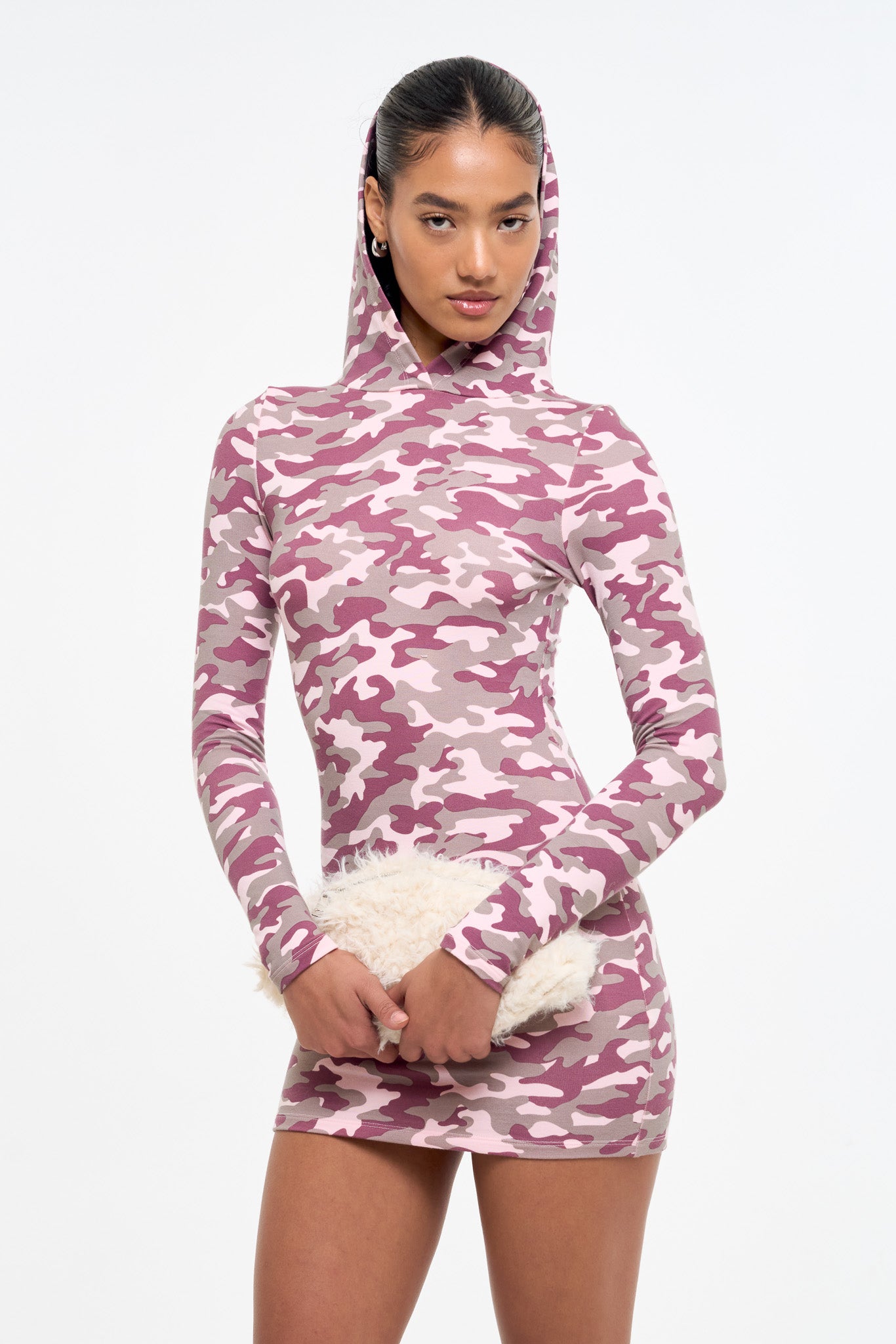 Camo Hooded Dress - Pink L Camo Hooded Dress - Pink L