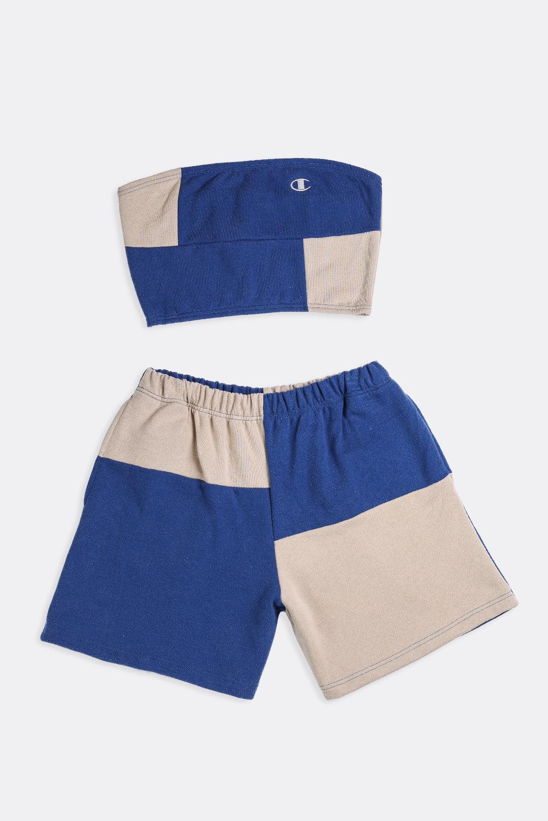 Rework Champion Patchwork Sweatshorts Set - L-SETS-Champion-Frankie Collective Rare Vintage Streetwear Reworks