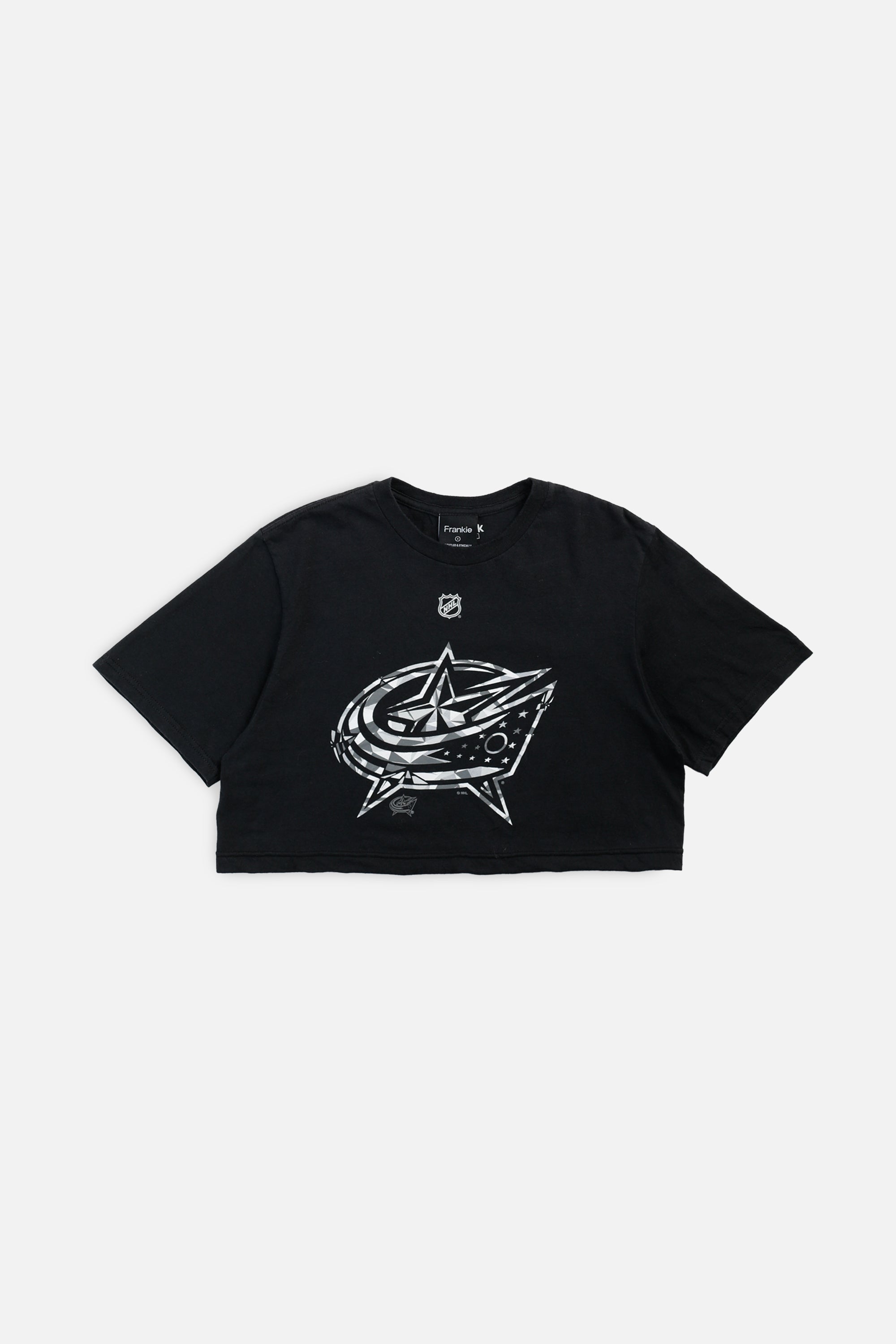 Rework Columbus Blue Jackets NHL Crop Tee - S-TOPS-NHL-S-Frankie Collective Rare Vintage Streetwear Reworks