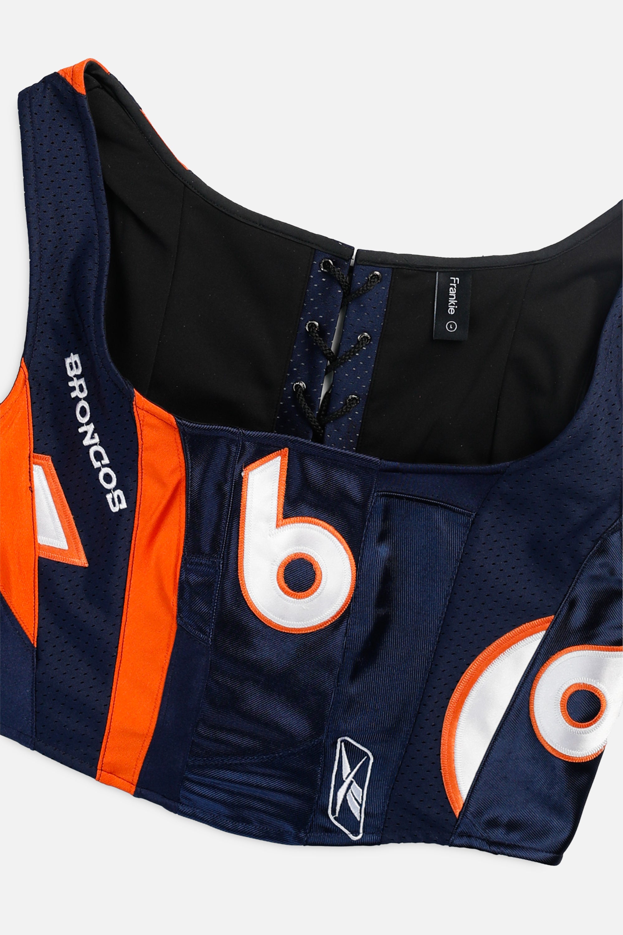 Rework Denver Broncos NFL Corset - L-TOPS-NFL-L-Frankie Collective Rare Vintage Streetwear Reworks