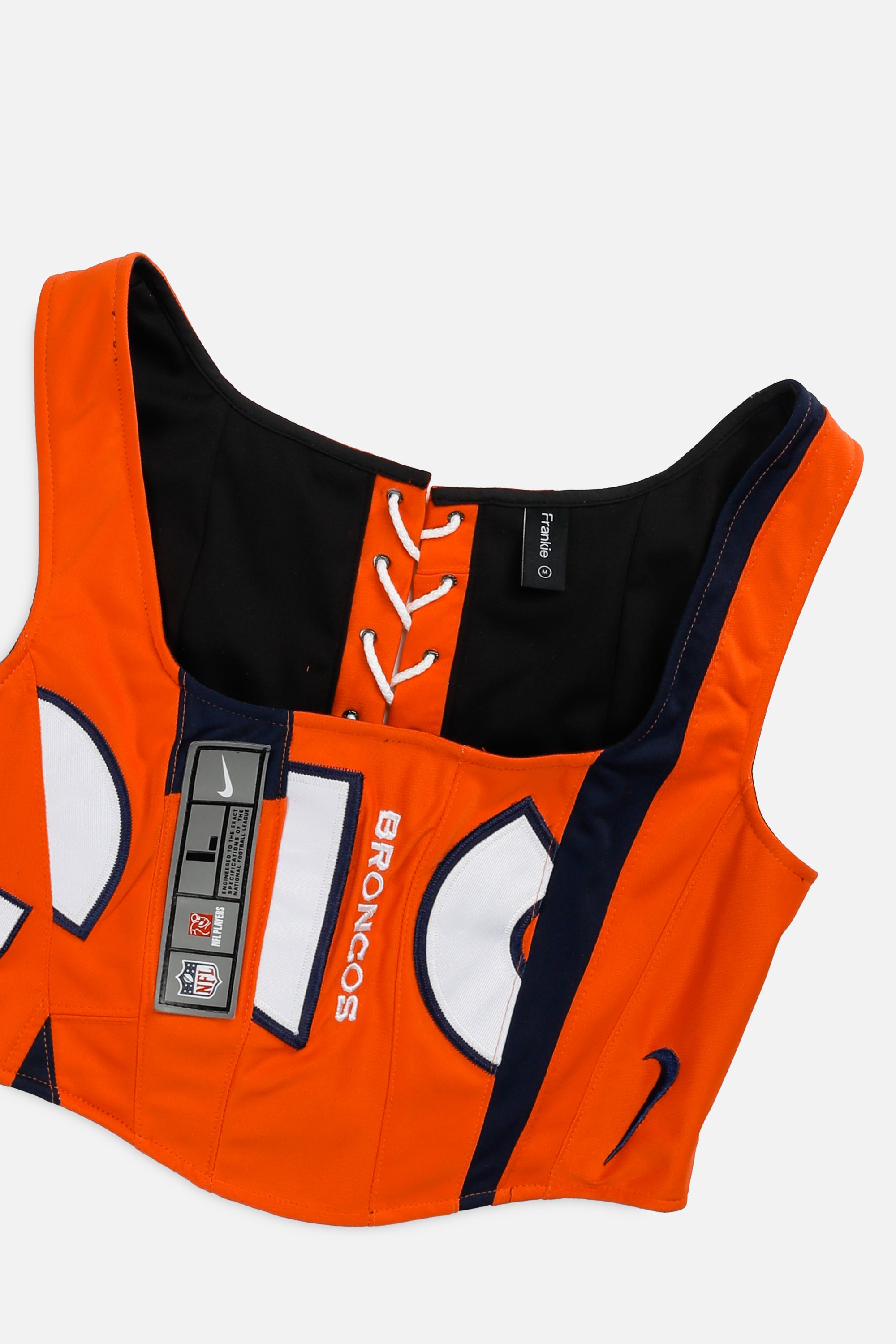 Rework Denver Broncos NFL Corset - M-TOPS-NFL-M-Frankie Collective Rare Vintage Streetwear Reworks