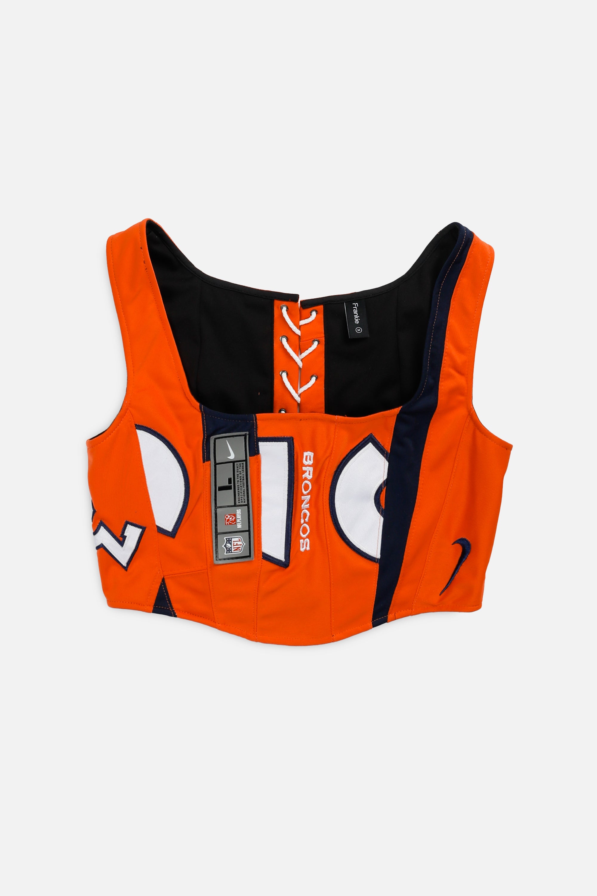 Rework Denver Broncos NFL Corset - M-TOPS-NFL-M-Frankie Collective Rare Vintage Streetwear Reworks