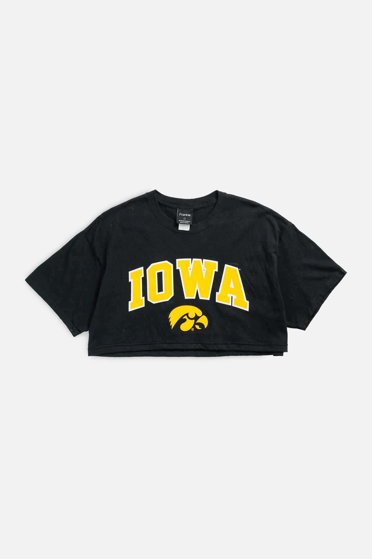 Rework Iowa Hawkeyes NCAA Crop Tee - L-TOPS-NCAA-L-Frankie Collective Rare Vintage Streetwear Reworks
