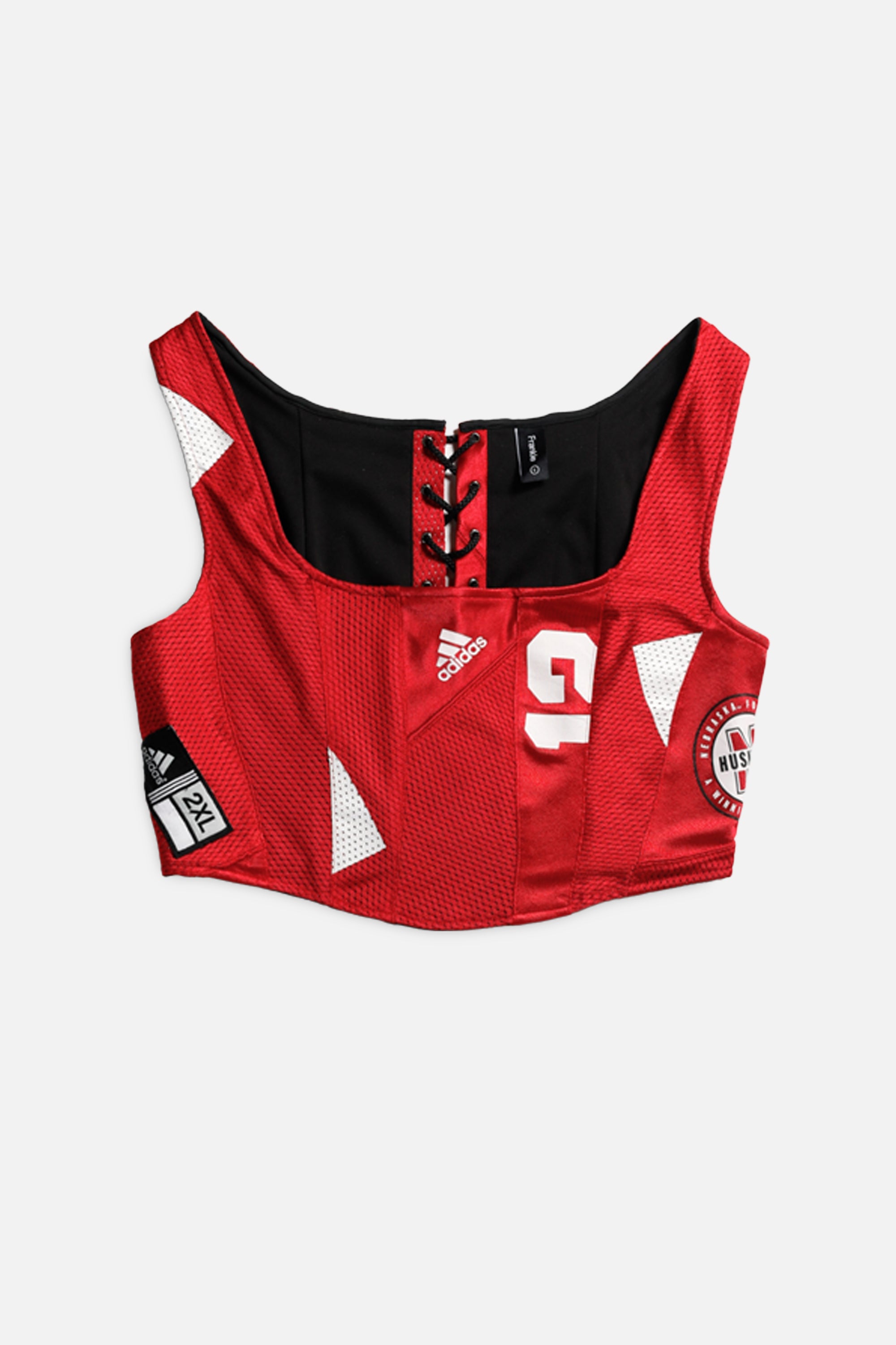 Rework Nebraska Cornhuskers NCAA Corset - L-TOPS-NCAA-L-Frankie Collective Rare Vintage Streetwear Reworks