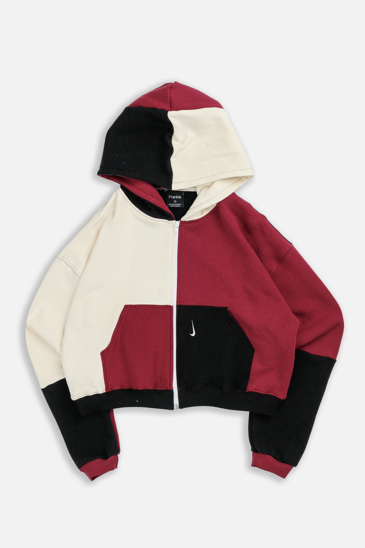 Rework Nike Crop Zip Hoodie - M-SWEATERS-Nike-M-Frankie Collective Rare Vintage Streetwear Reworks