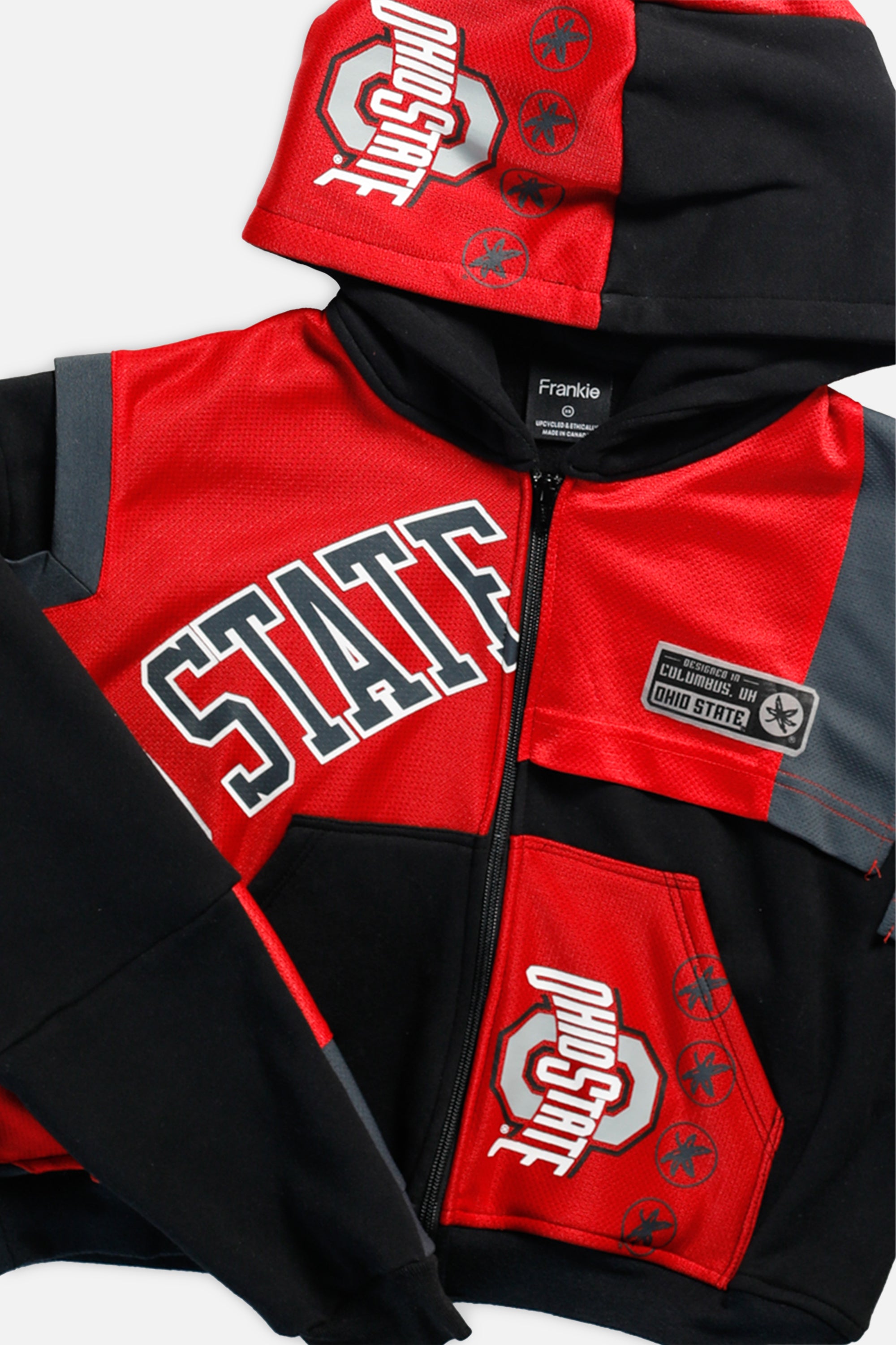 Rework Ohio State Buckeyes NCAA Crop Zip Hoodie - XS-SWEATERS-NCAA-XS-Frankie Collective Rare Vintage Streetwear Reworks