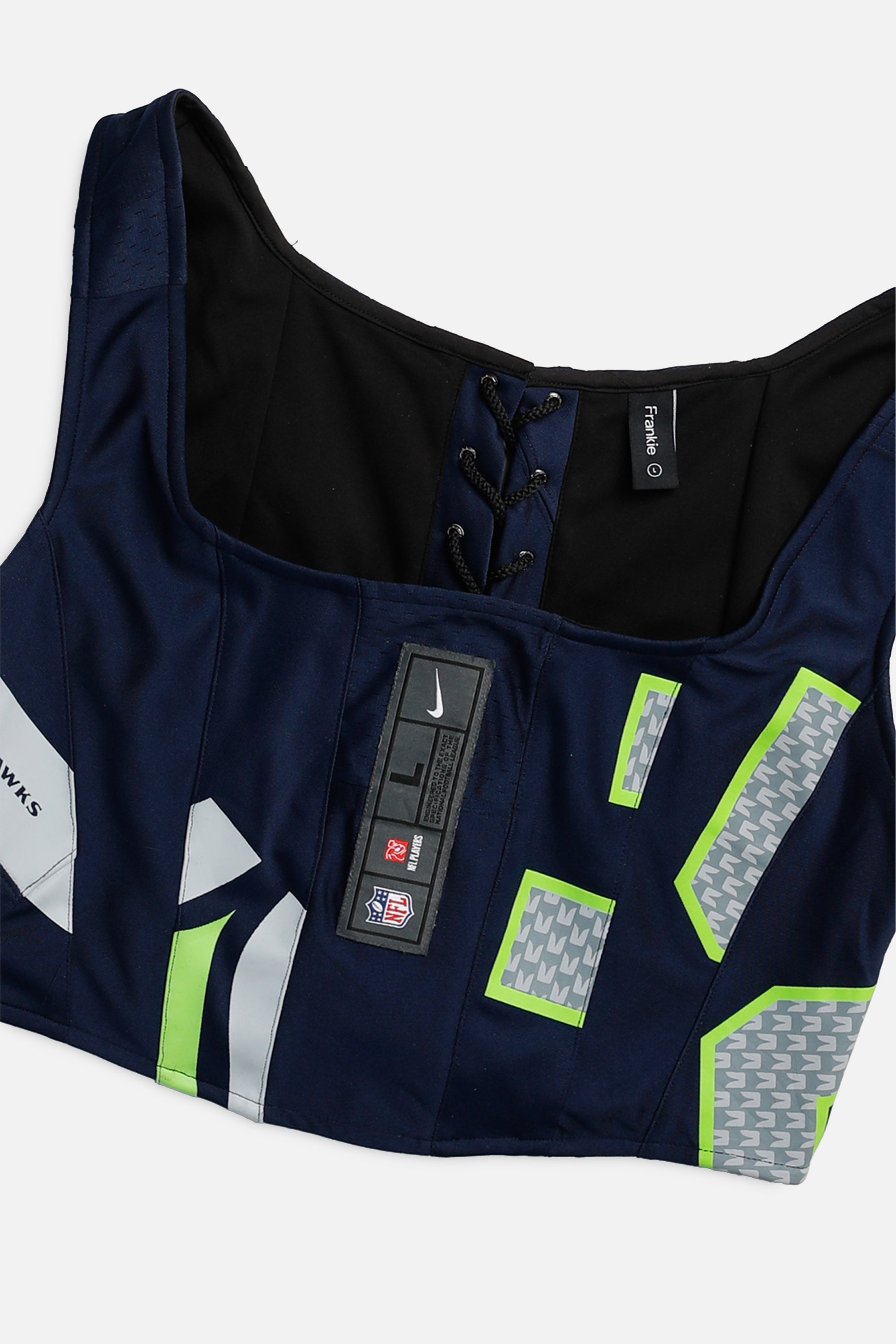 Rework Seattle Seahawks NFL Corset - L-TOPS-NFL-L-Frankie Collective Rare Vintage Streetwear Reworks