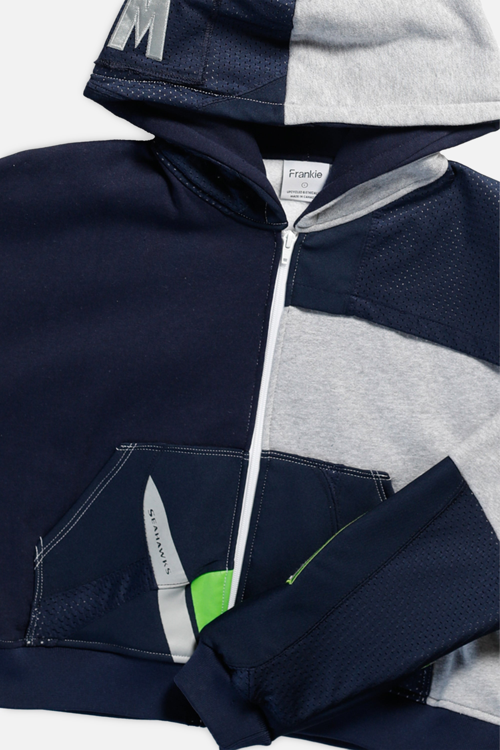 Rework Seattle Seahawks NFL Crop Zip Hoodie - L-SWEATERS-NFL-L-Frankie Collective Rare Vintage Streetwear Reworks