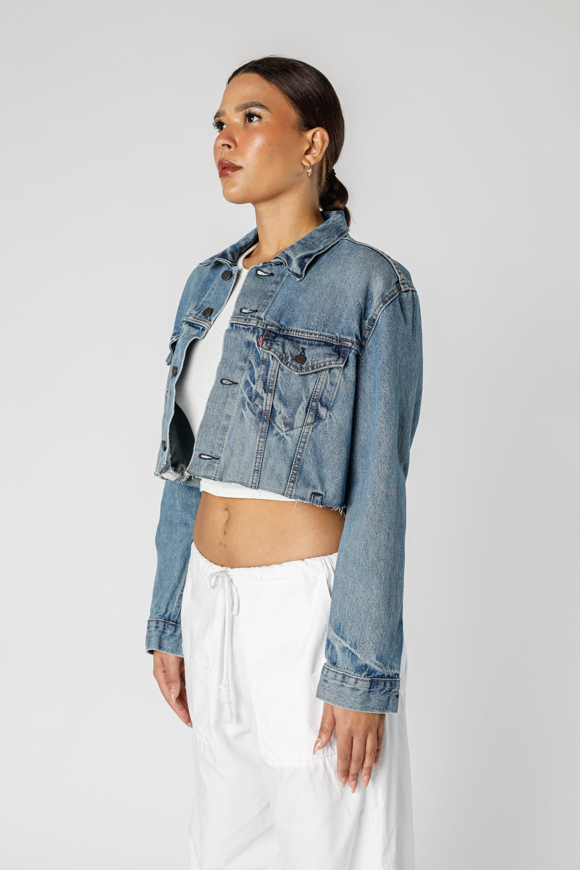 Rework Vintage Levi's Crop Denim Jacket - M-JACKETS-Levis-M-Frankie Collective Rare Vintage Streetwear Reworks