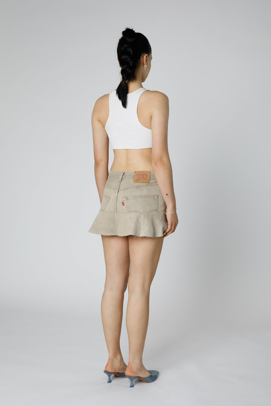 Rework Denim Flounce Skirt - S