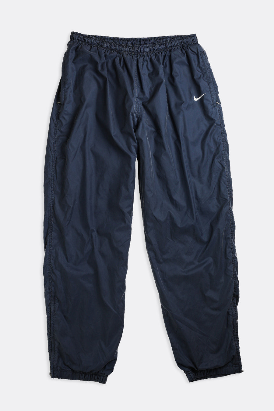 Vintage Nike Track Pants Navy Blue Polyester Grey Swoosh Calf