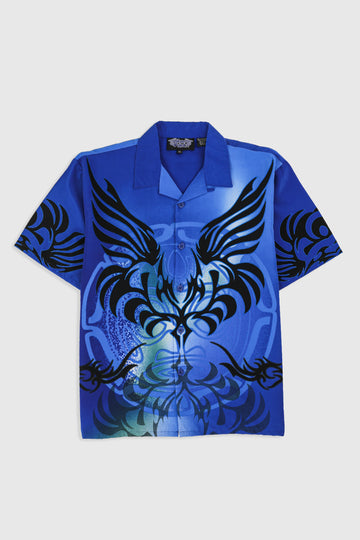 Deadstock Dragonfly Blue Tribal Camp Shirt - M, L, XXL