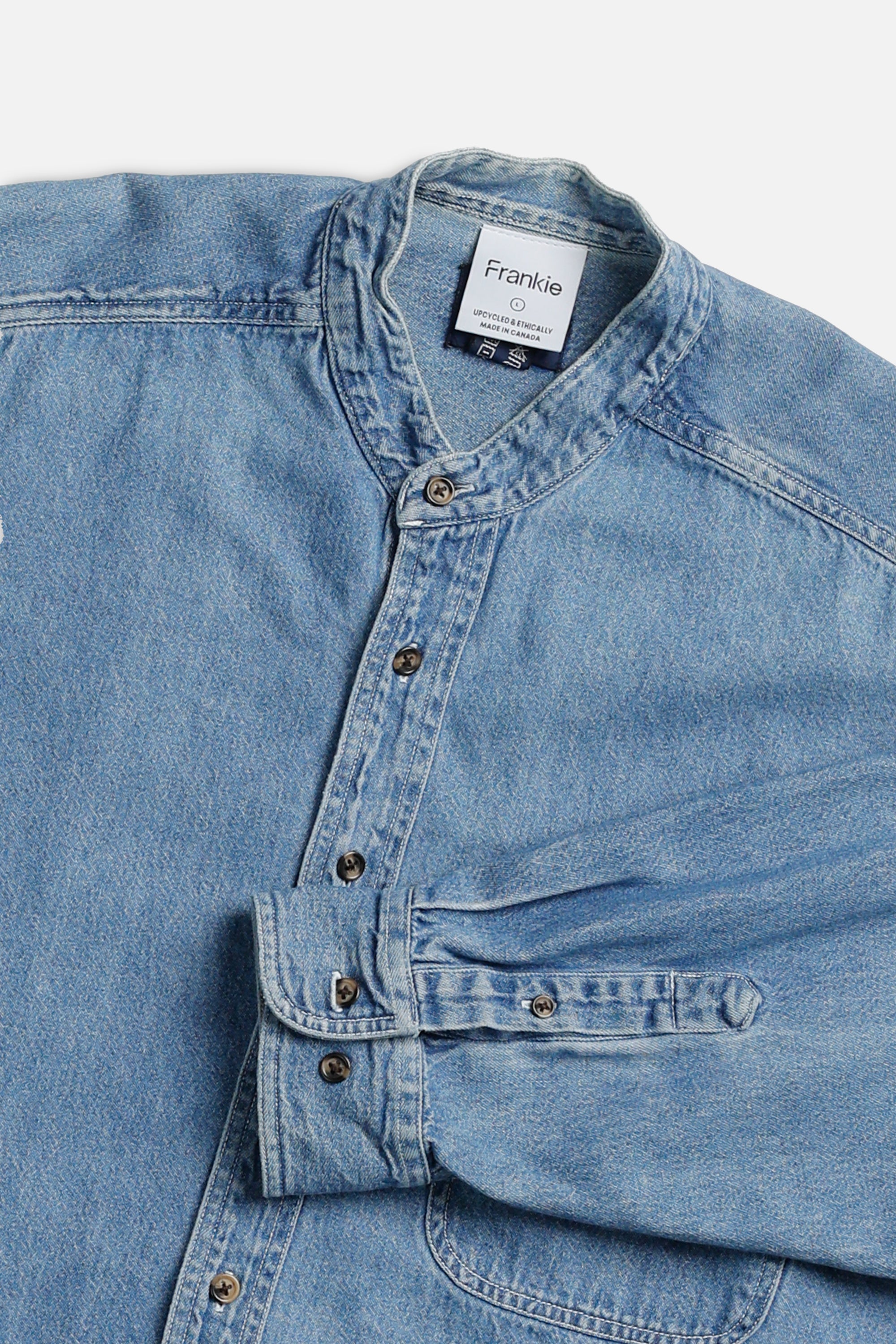 Rework Chambray Waist Crop - L-TOPS-vendor-unknown-L-Frankie Collective Rare Vintage Streetwear Reworks