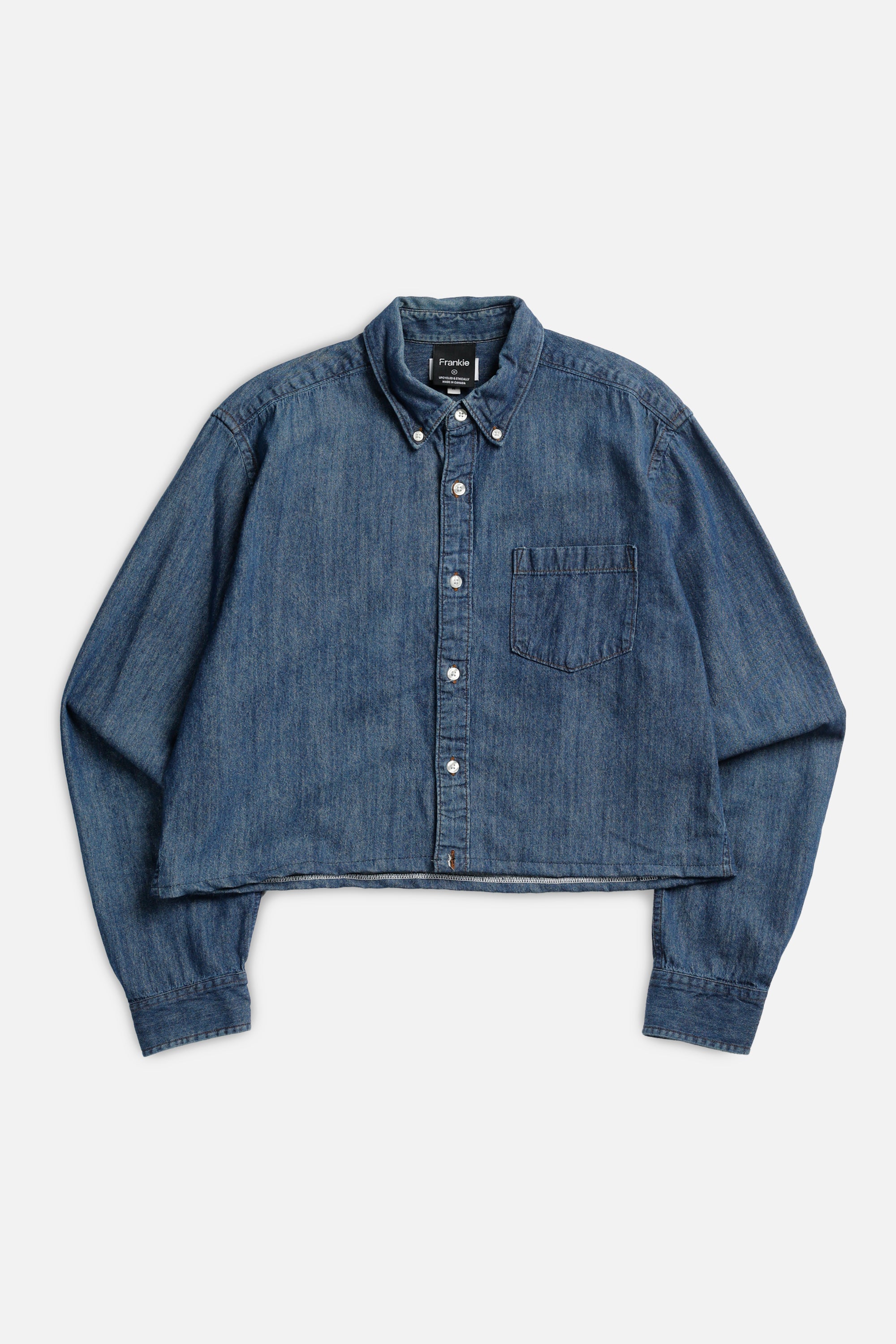 Rework Chambray Waist Crop - M-TOPS-vendor-unknown-M-Frankie Collective Rare Vintage Streetwear Reworks