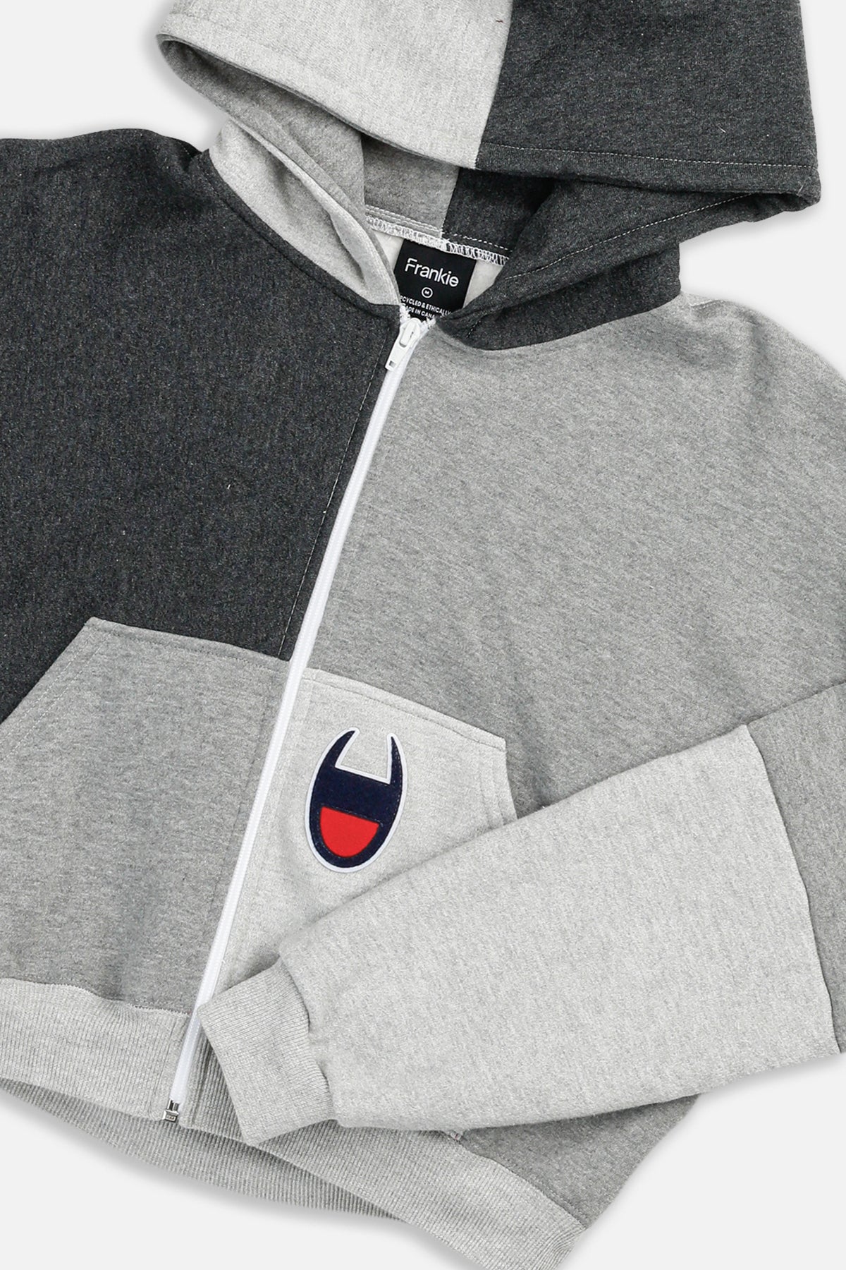 Rework Champion Crop Zip Hoodie - M-SWEATERS-Champion-M-Frankie Collective Rare Vintage Streetwear Reworks