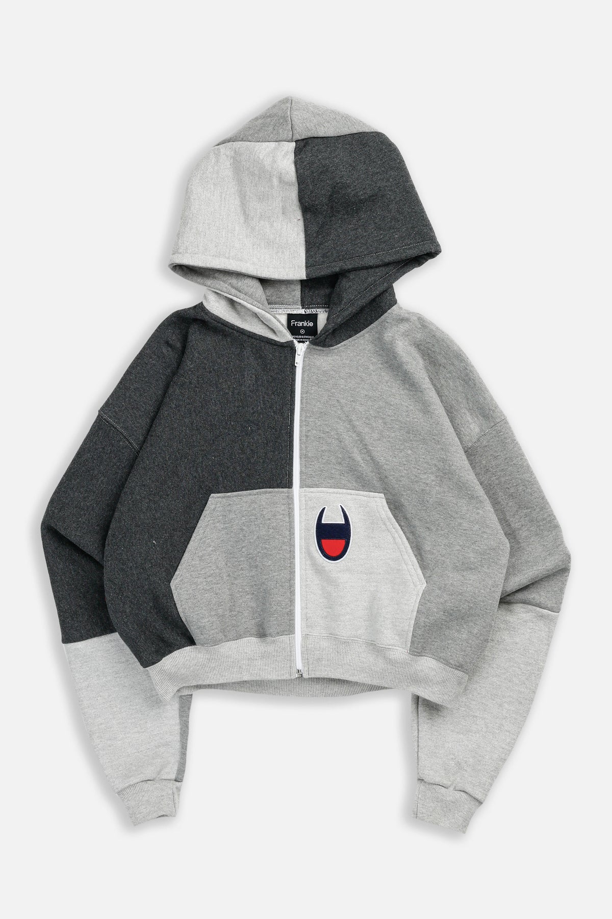 Rework Champion Crop Zip Hoodie - M-SWEATERS-Champion-M-Frankie Collective Rare Vintage Streetwear Reworks