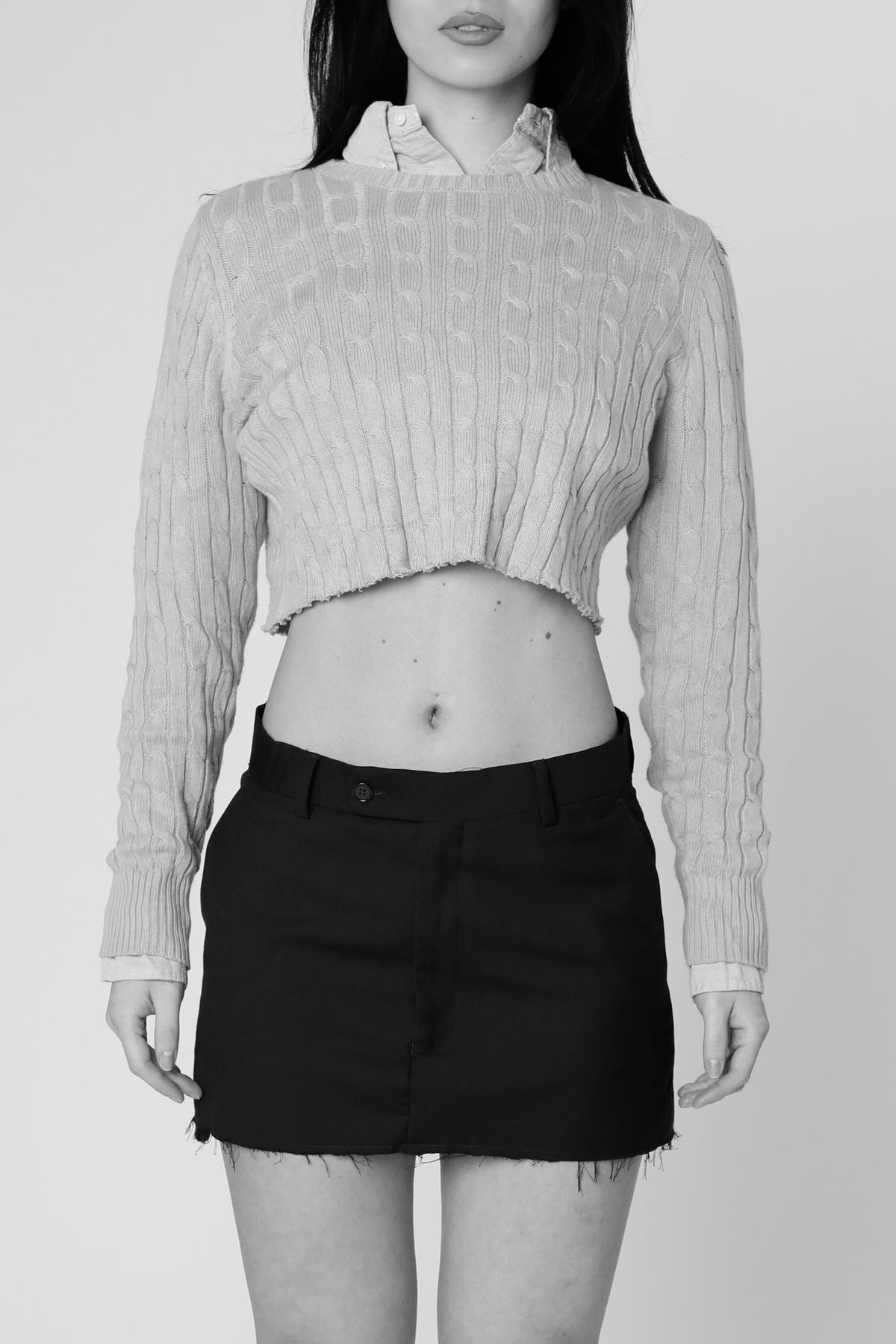 Rework Crop Knit Sweater - XS-SWEATERS-vendor-unknown-XS-Frankie Collective Rare Vintage Streetwear Reworks