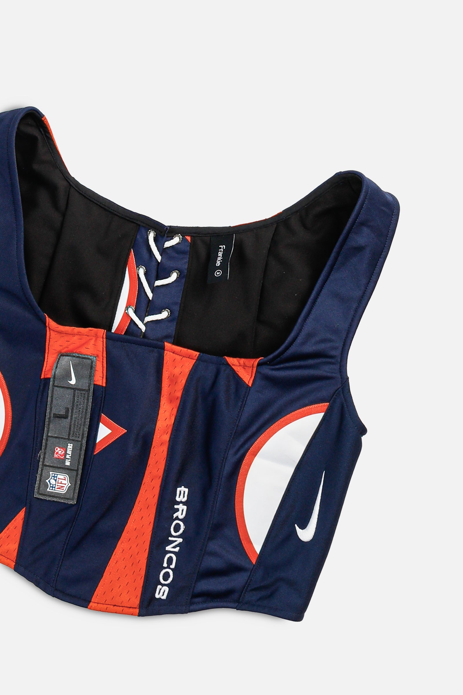Rework Denver Broncos NFL Corset - M-TOPS-NFL-M-Frankie Collective Rare Vintage Streetwear Reworks