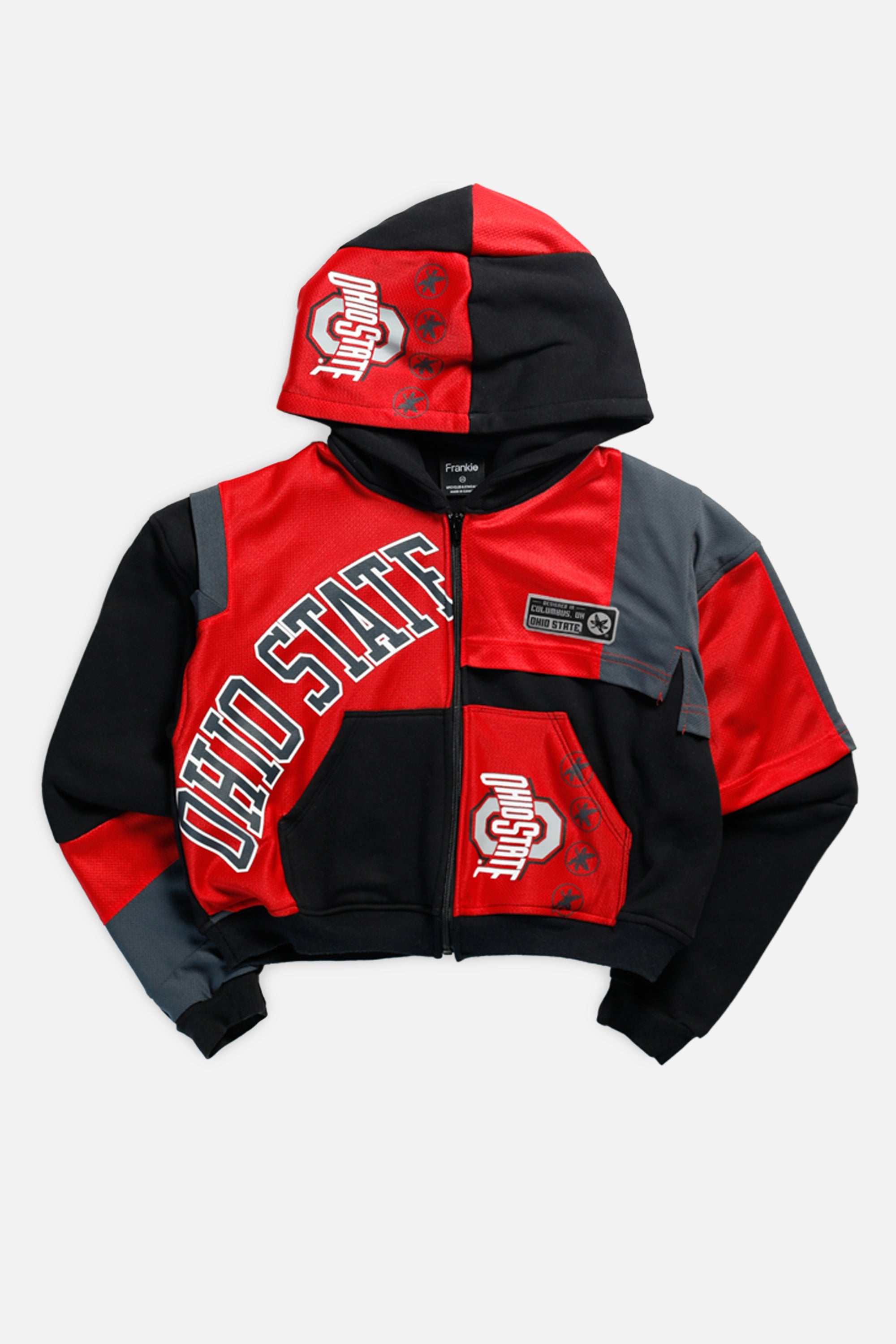 Rework Ohio State Buckeyes NCAA Crop Zip Hoodie - XS-SWEATERS-NCAA-XS-Frankie Collective Rare Vintage Streetwear Reworks