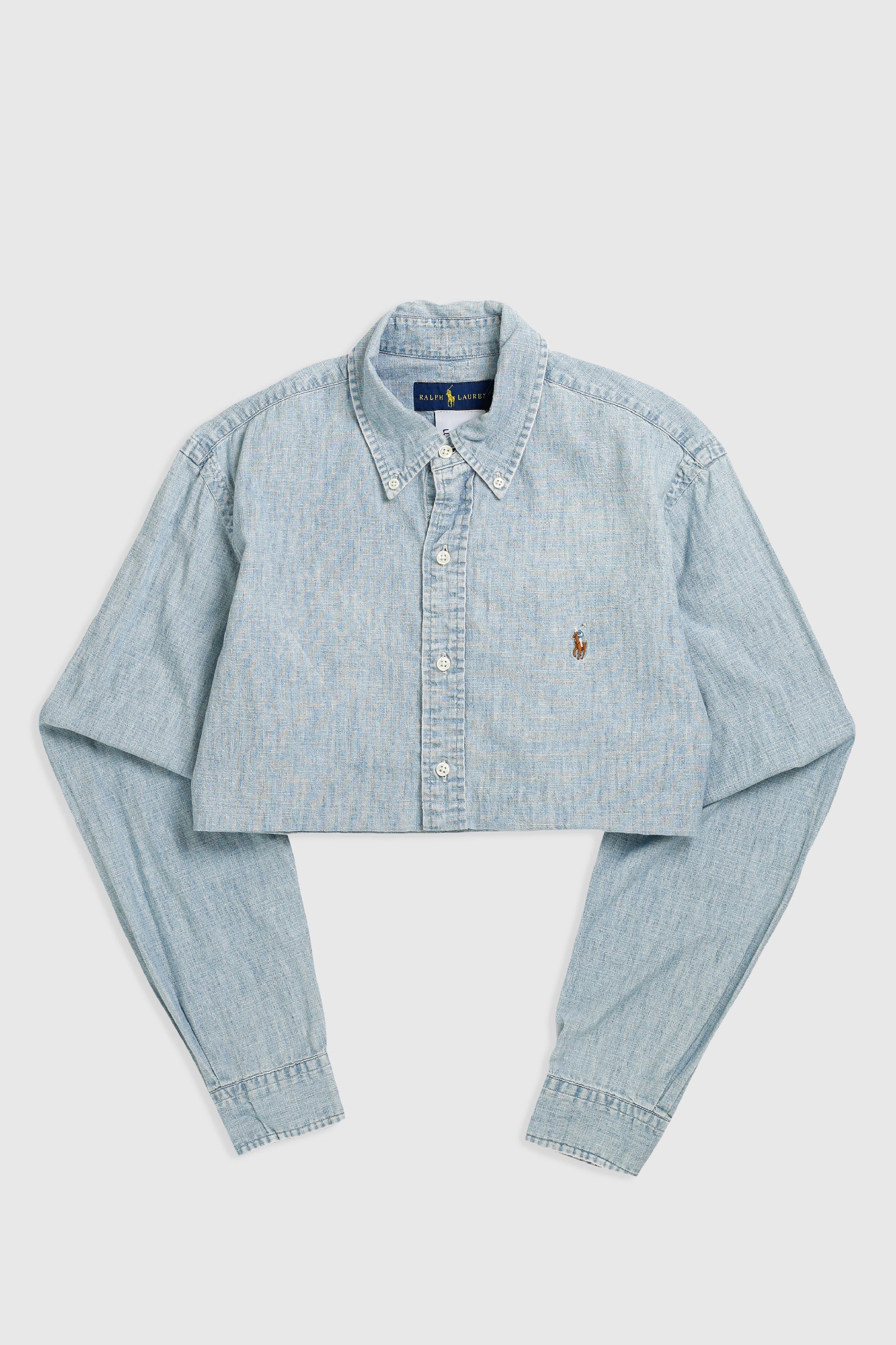 Rework Oxford Crop Shirt - L-TOPS-vendor-unknown-Frankie Collective Rare Vintage Streetwear Reworks