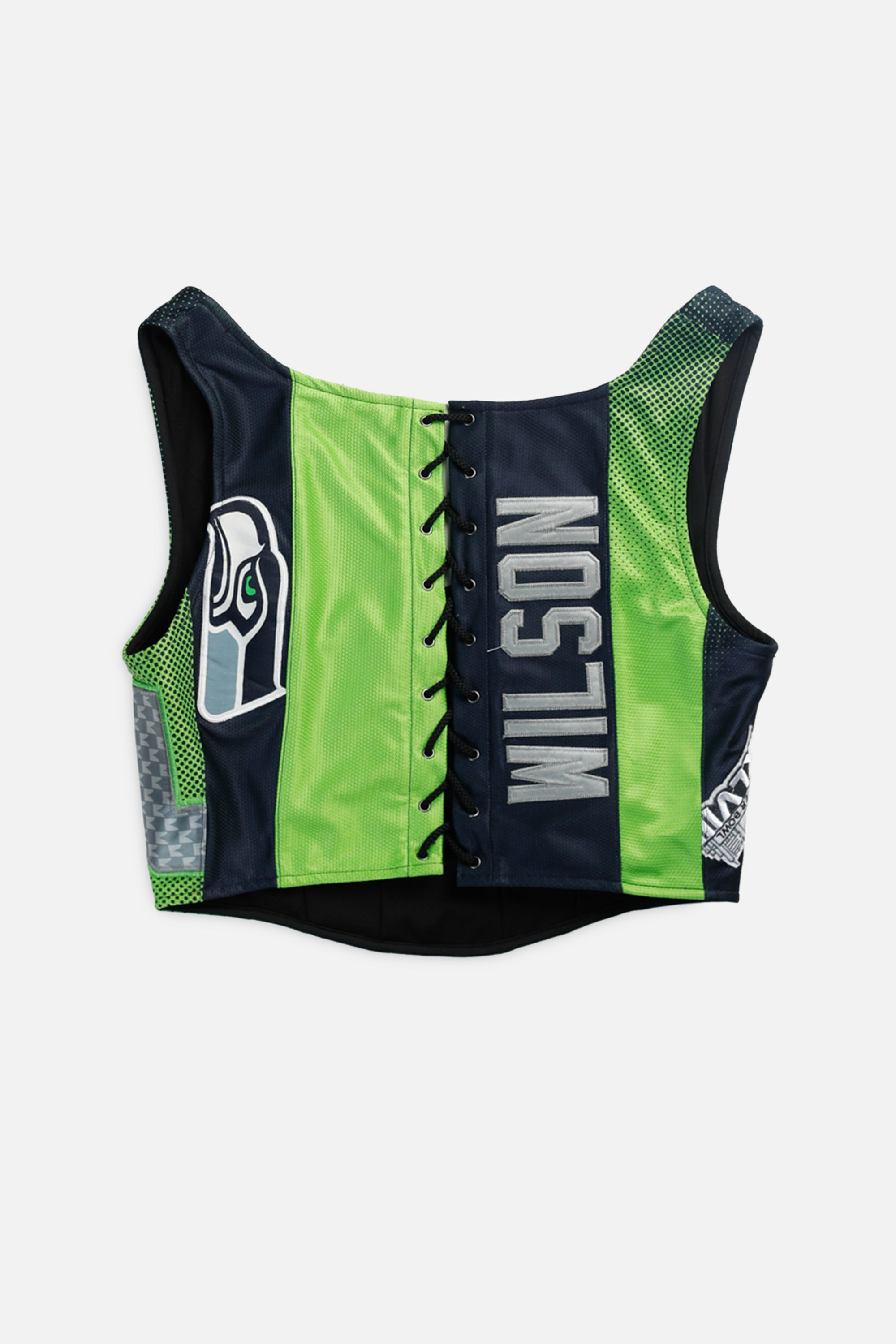 Rework Seattle Seahawks NFL Corset - L-TOPS-NFL-L-Frankie Collective Rare Vintage Streetwear Reworks