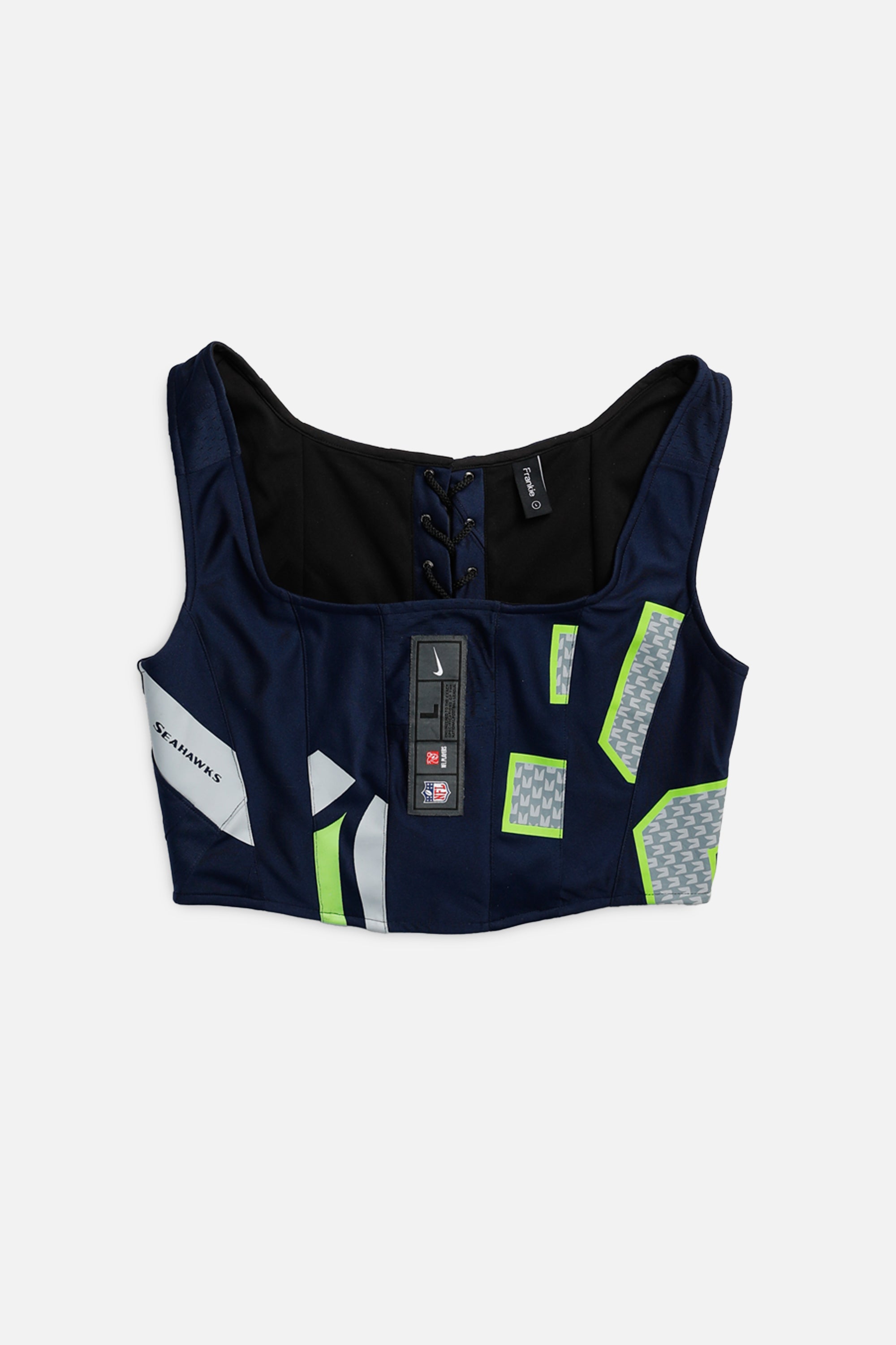 Rework Seattle Seahawks NFL Corset - L-TOPS-NFL-L-Frankie Collective Rare Vintage Streetwear Reworks