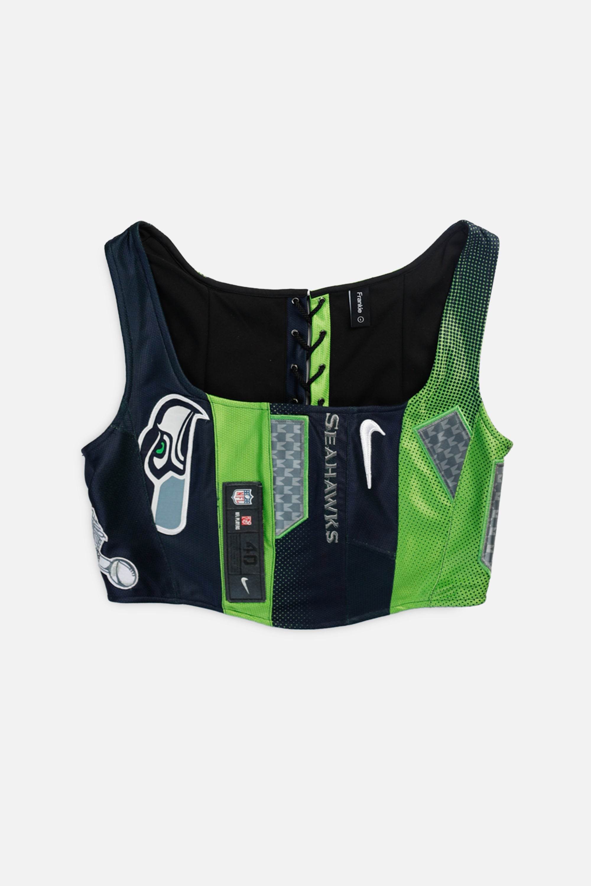 Rework Seattle Seahawks NFL Corset - L-TOPS-NFL-L-Frankie Collective Rare Vintage Streetwear Reworks