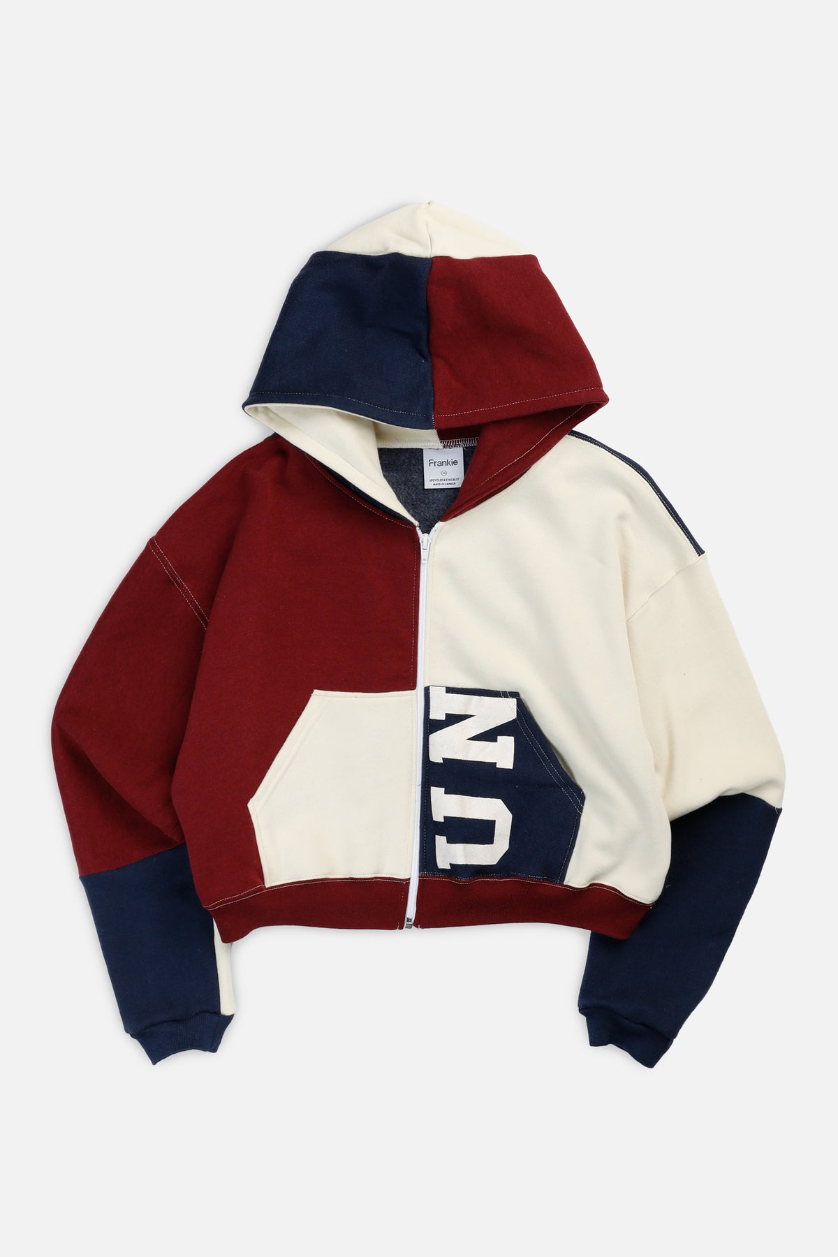 Rework Varsity Crop Zip Hoodie - XS-SWEATERS-XS-Frankie Collective Rare Vintage Streetwear Reworks