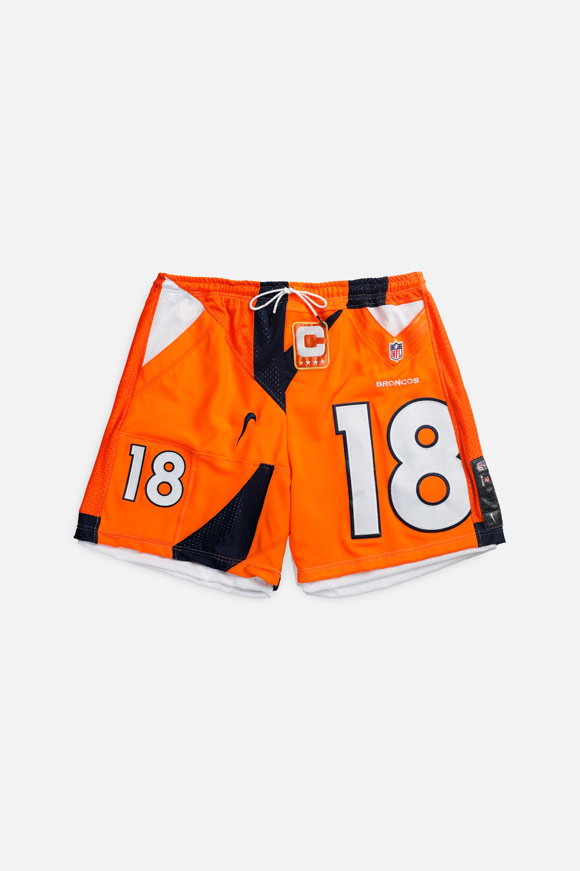 Unisex Rework Denver Broncos NFL Jersey Shorts - XXL-BOTTOMS-NFL-Women's XXL - Men's XL-Frankie Collective Rare Vintage Streetwear Reworks