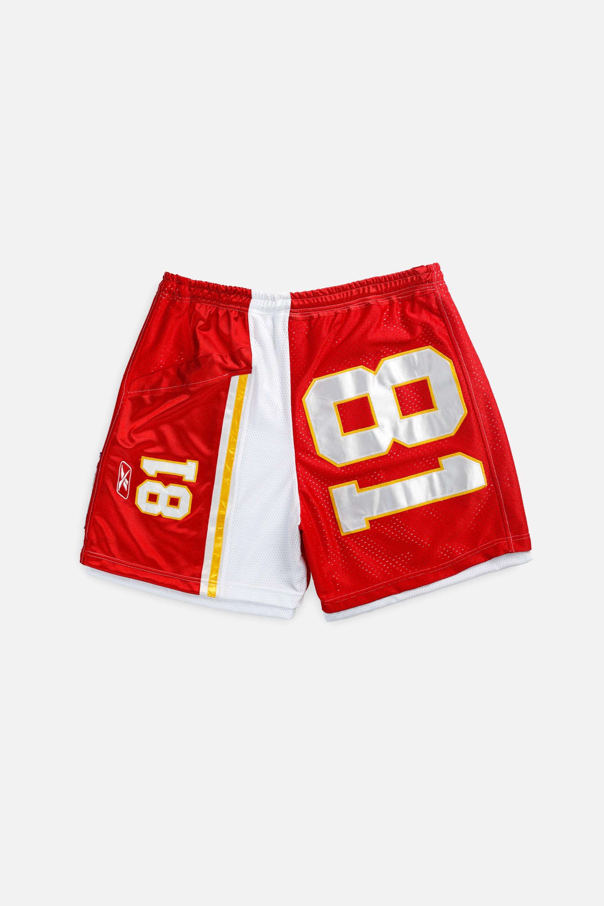 Unisex Rework Kansas City Chiefs NFL Jersey Shorts - XXL-BOTTOMS-NFL-Women's XXL - Men's XL-Frankie Collective Rare Vintage Streetwear Reworks