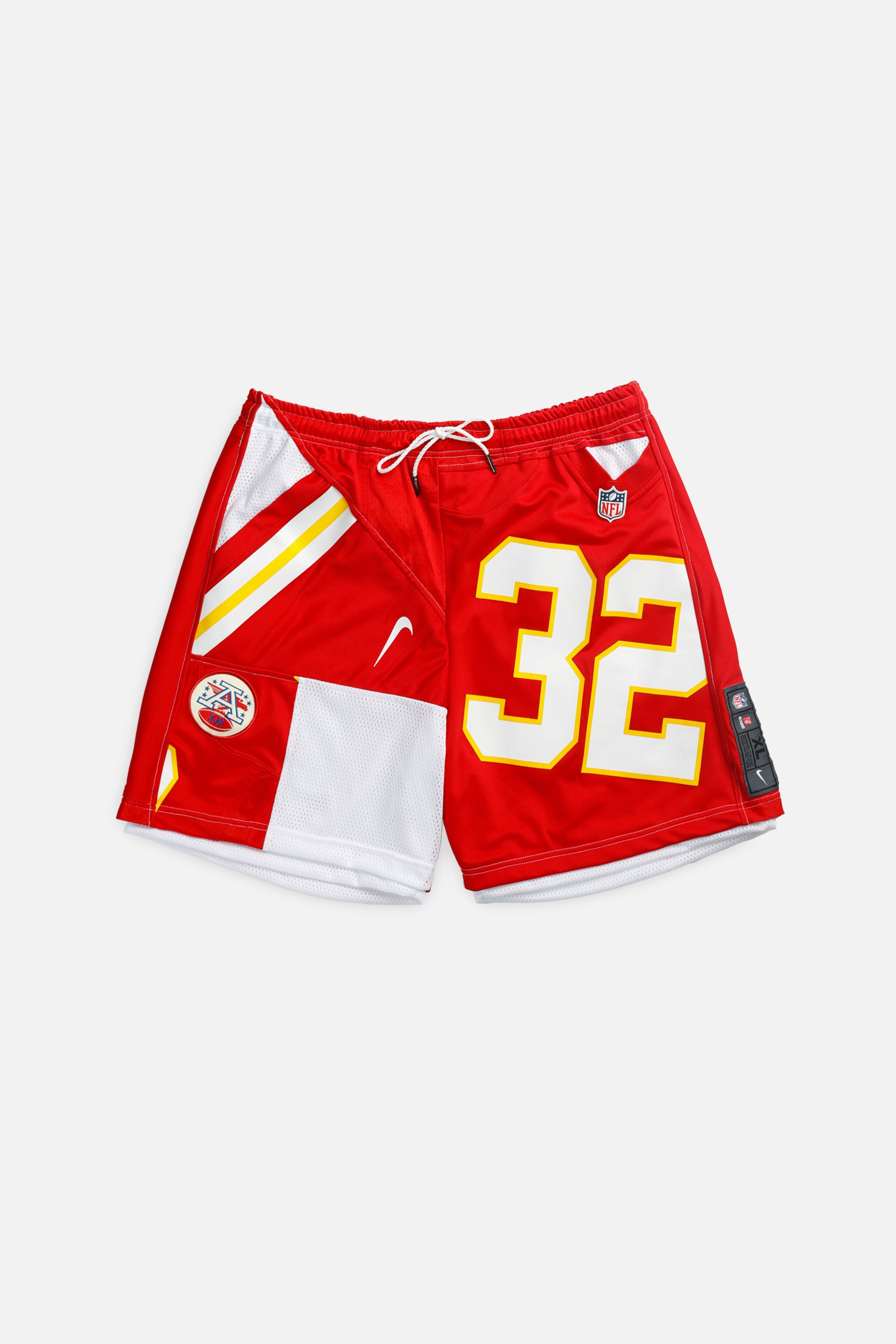 Unisex Rework Kansas City Chiefs NFL Jersey Shorts - XL-BOTTOMS-NFL-Women's XL - Men's L-Frankie Collective Rare Vintage Streetwear Reworks