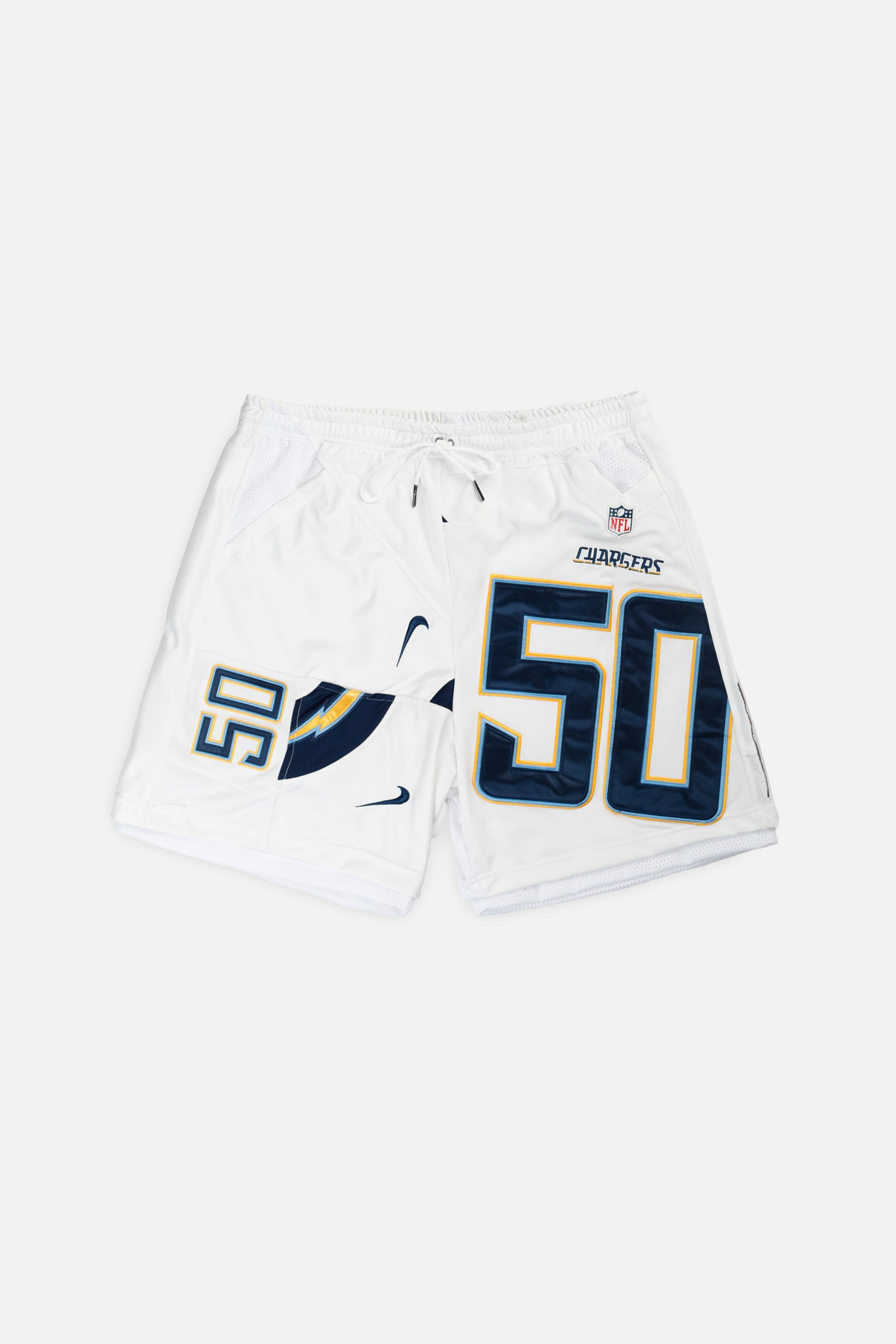 Unisex Rework LA Chargers NFL Jersey Shorts - XL-BOTTOMS-NFL-Women's XL - Men's L-Frankie Collective Rare Vintage Streetwear Reworks