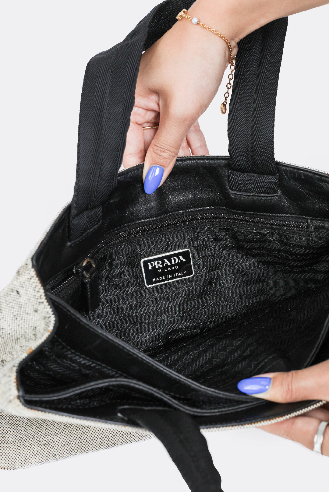 Vintage Prada Linen Tote Bag-BAGS-Prada-Frankie Collective Rare Vintage Streetwear Reworks